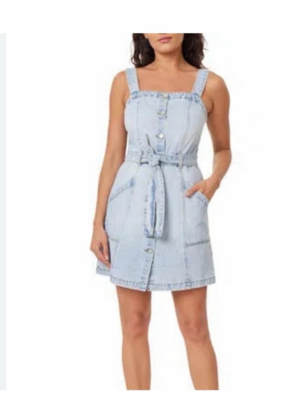 Habitual Light Wash Denim Button-Front Mini Dress with Tie Belt